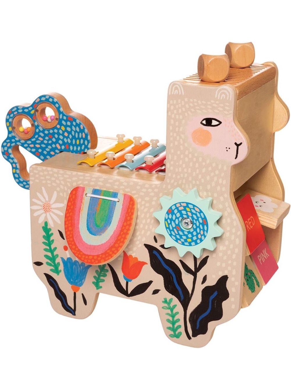 Manhattan Toy Musical Llama Wooden Instrument for Toddlers with Maraca, Clacking